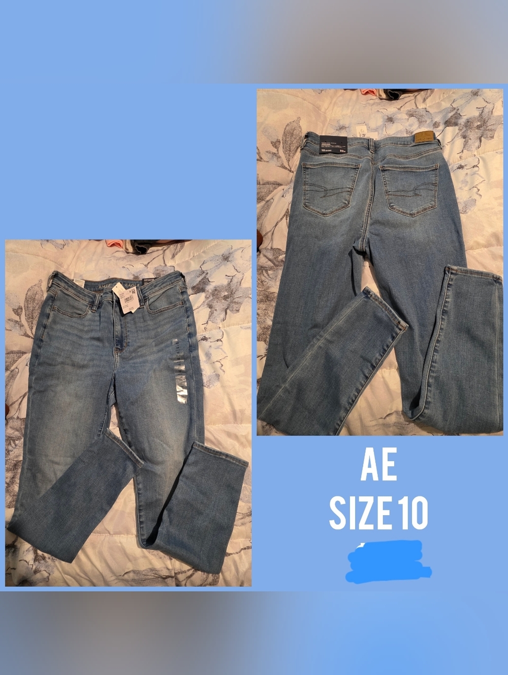 AE Light Blue Womens Mid-Rise Skinny Jeans - Size 10
